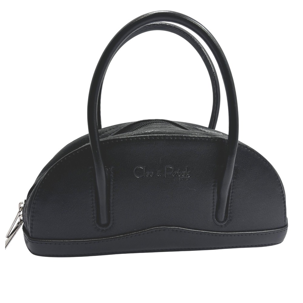 Cleo & Patek Paris Black Leather Half Moon Dome Top Handle Handbag Bag